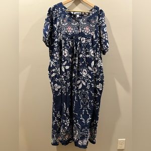 Only Necessities Cotton Floral Paisley Half Slv Patio House Dress 26/28 2X Mumu
